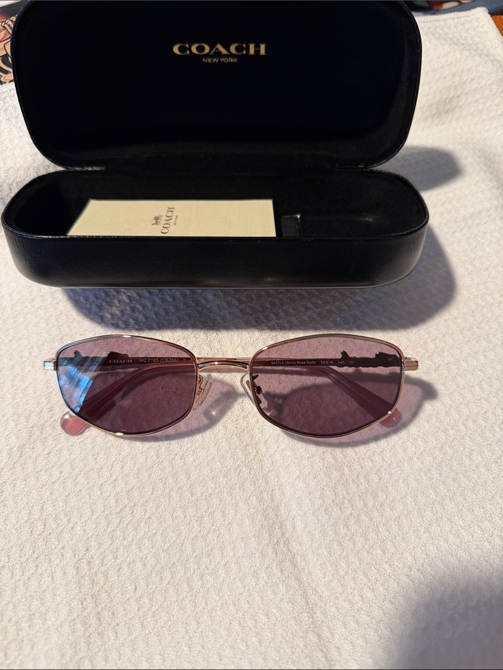 COACH Pink Lens Metal Frame Sunglasses with Thin Gold Arms